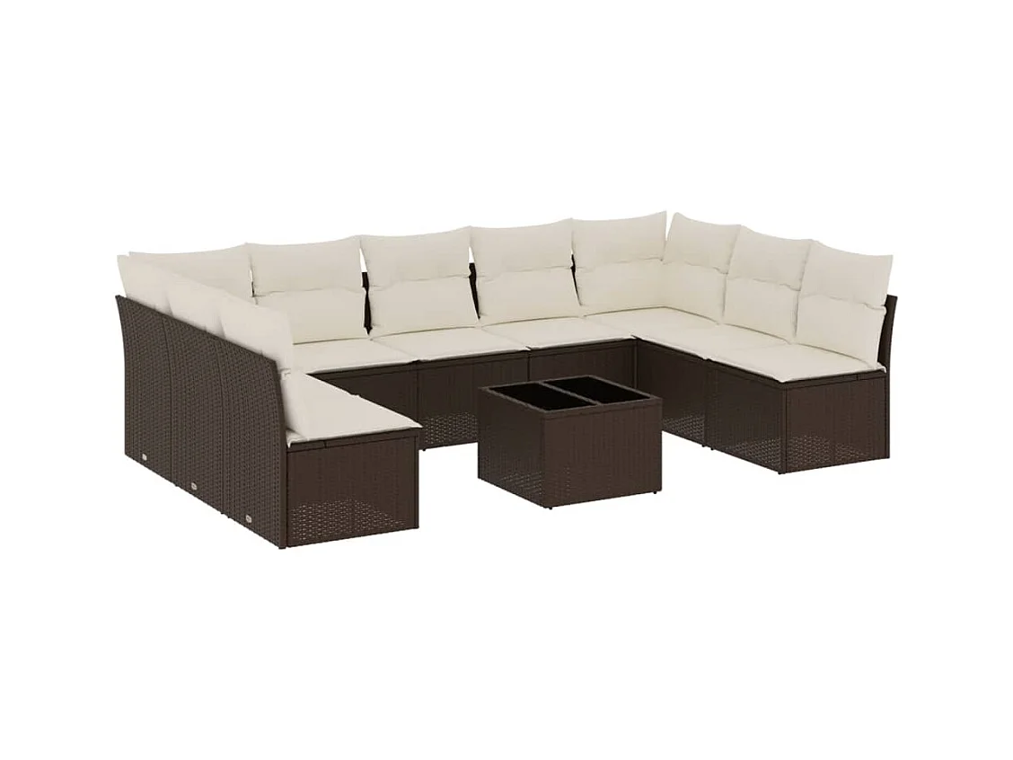 Salon de jardin 10 pcs avec coussins marron résine tressée