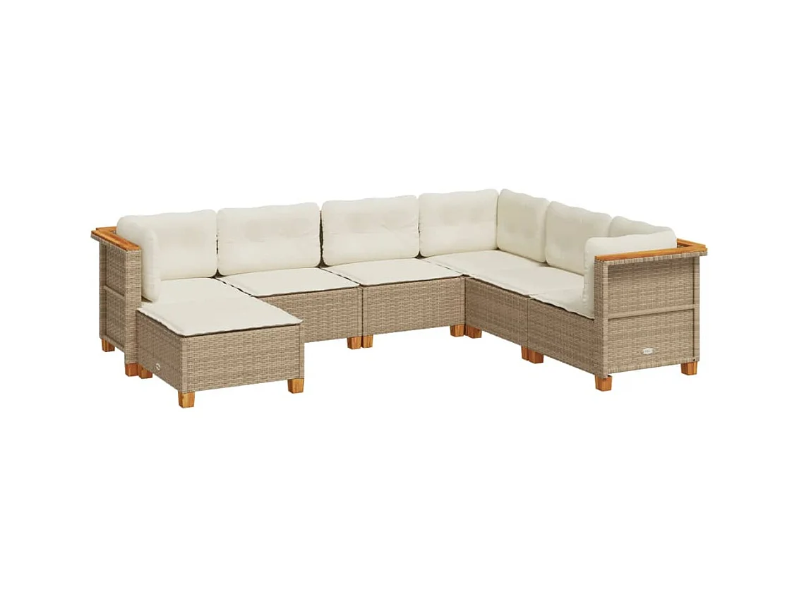 Gartenmöbel-Set mit Kissen 7-tlg. beige gewebtes Harz
