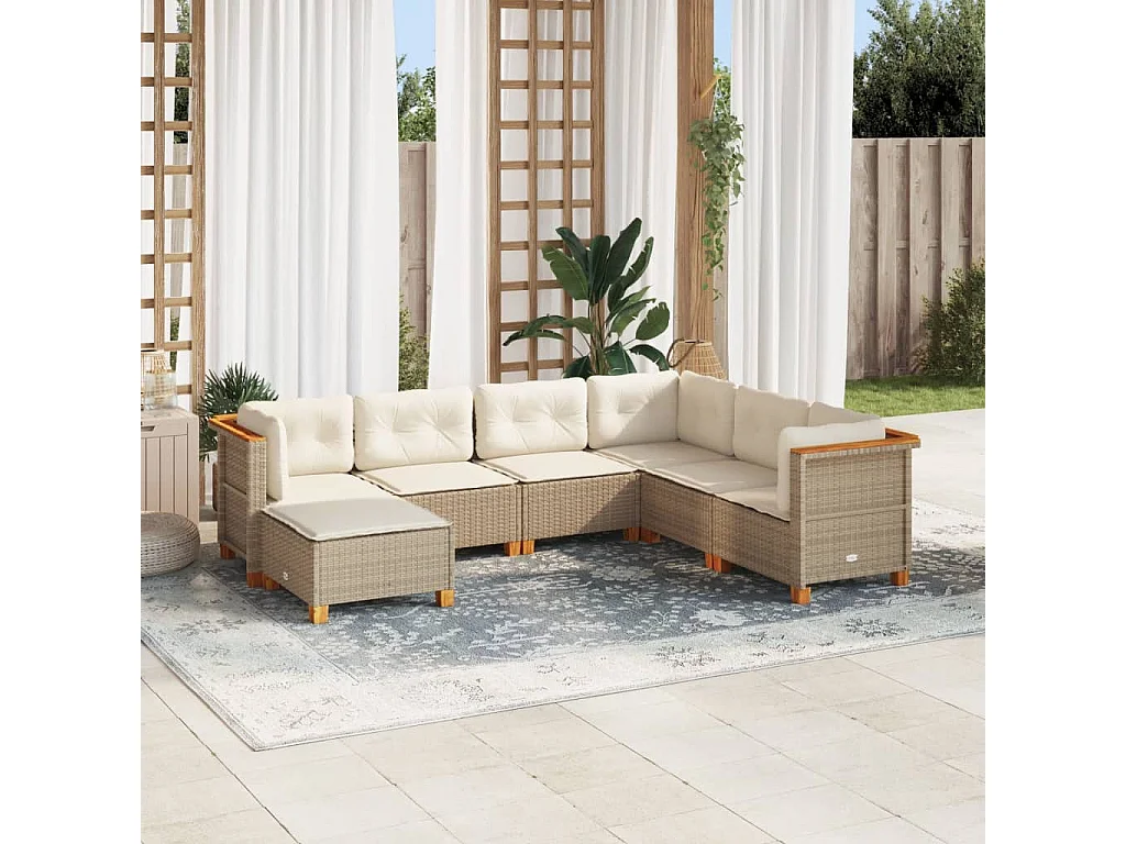 Salon de jardin avec coussins 7 pcs beige résine tressée