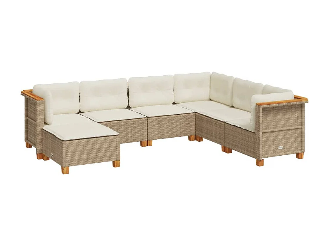 Salon de jardin avec coussins 7 pcs beige résine tressée