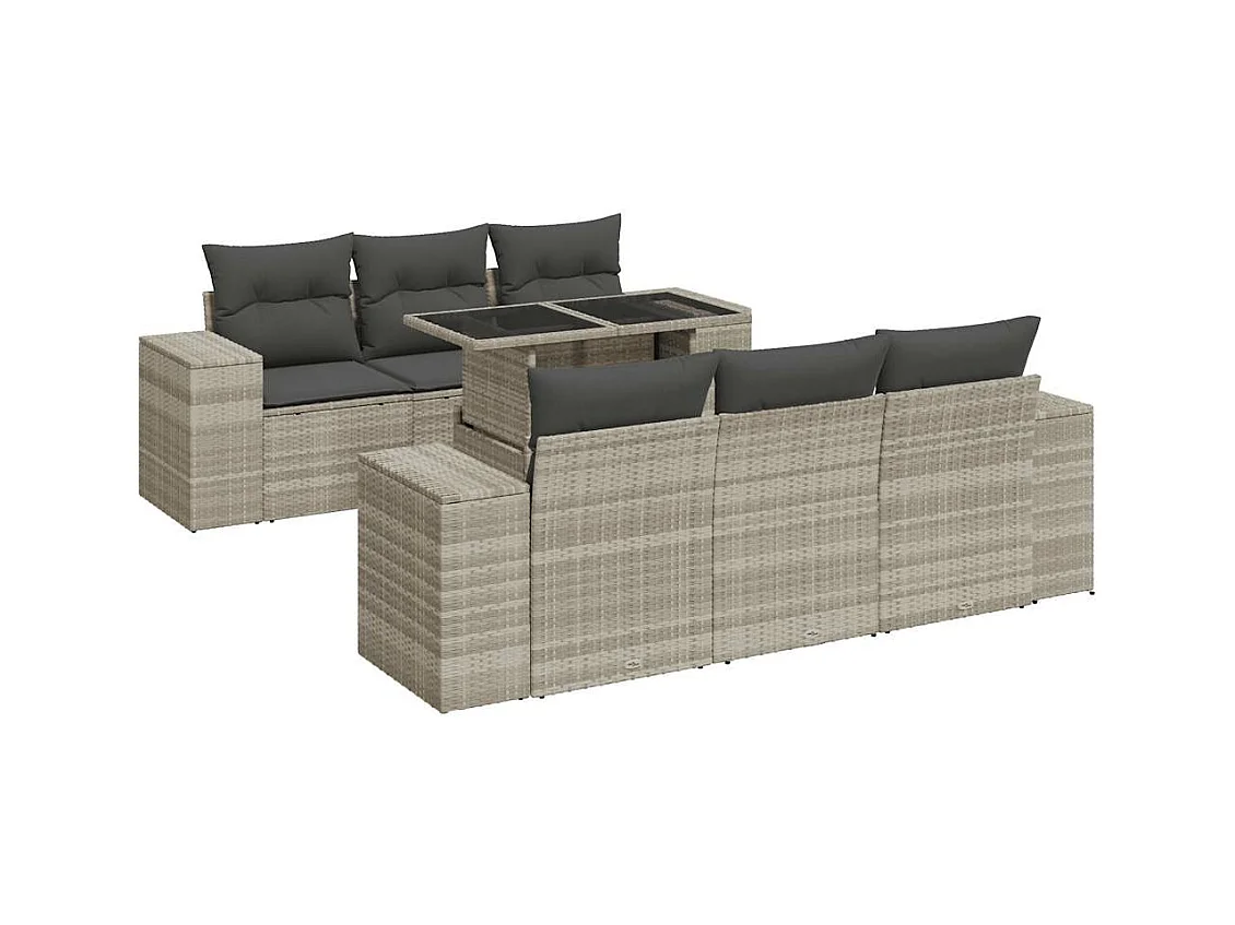 Salon de jardin avec coussins 7 pcs gris clair résine tressée