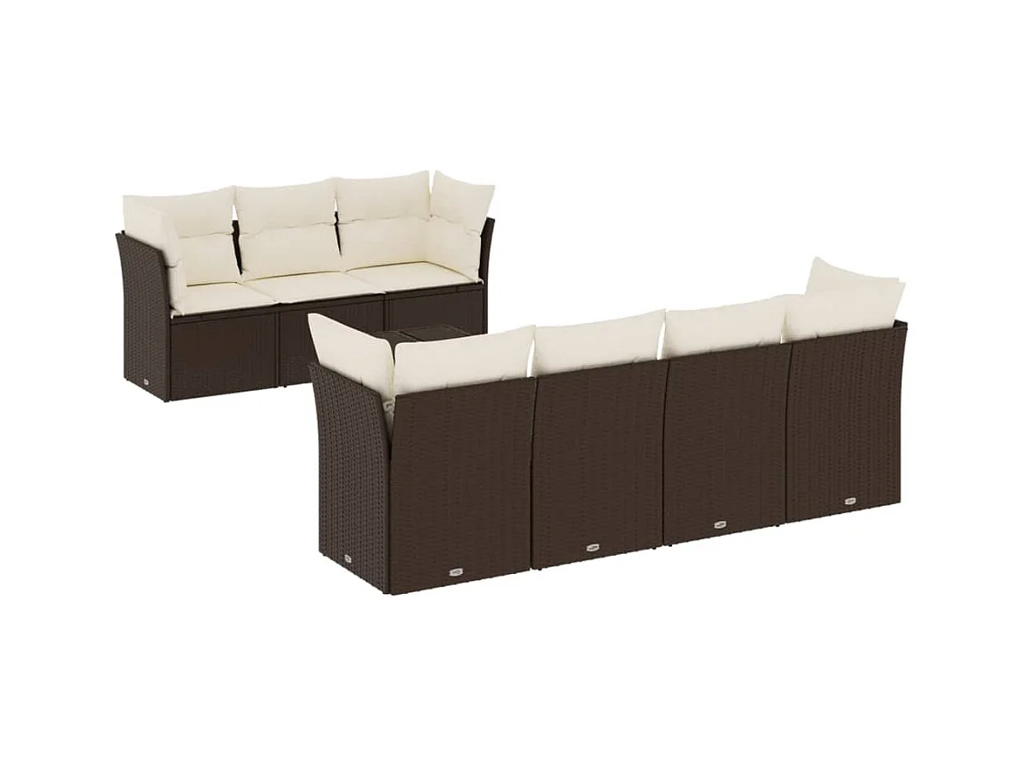 Set di mobili da giardino da 8 pezzi con cuscini marroni in resina intrecciata