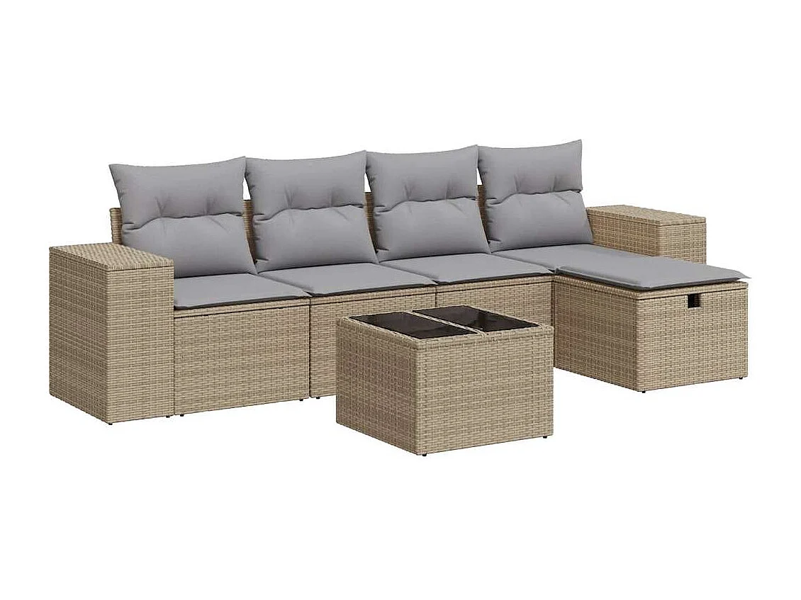 Salon de jardin avec coussins 6 pcs beige résine tressée