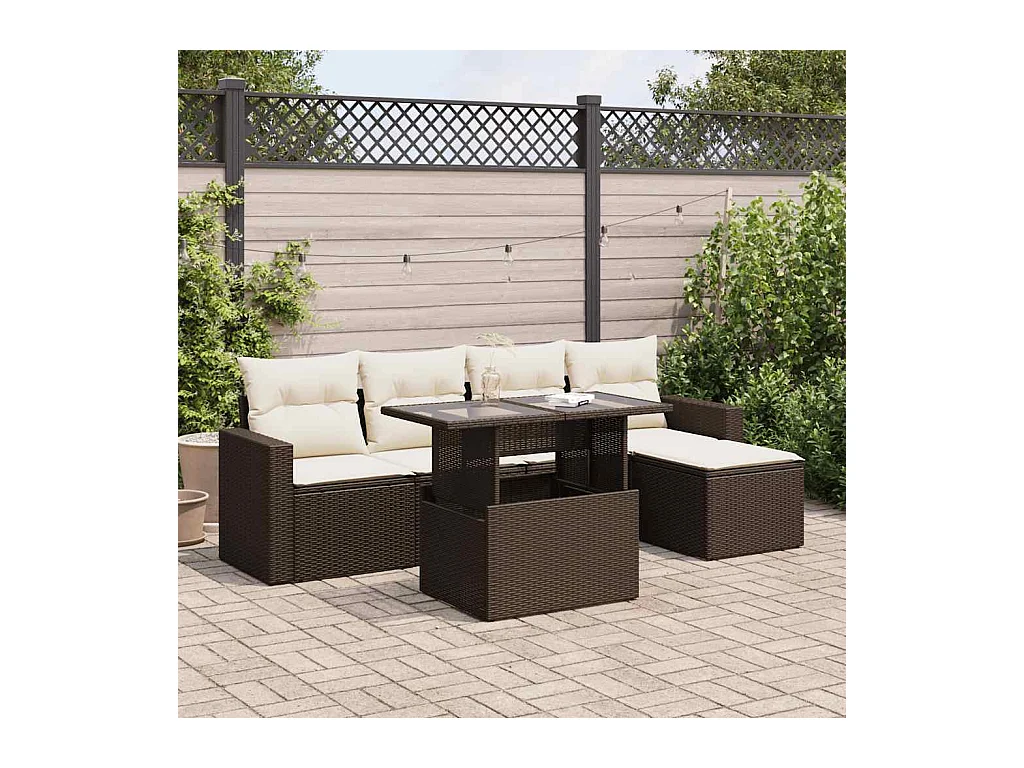 Set di mobili da giardino con cuscini 6 pezzi in resina intrecciata marrone