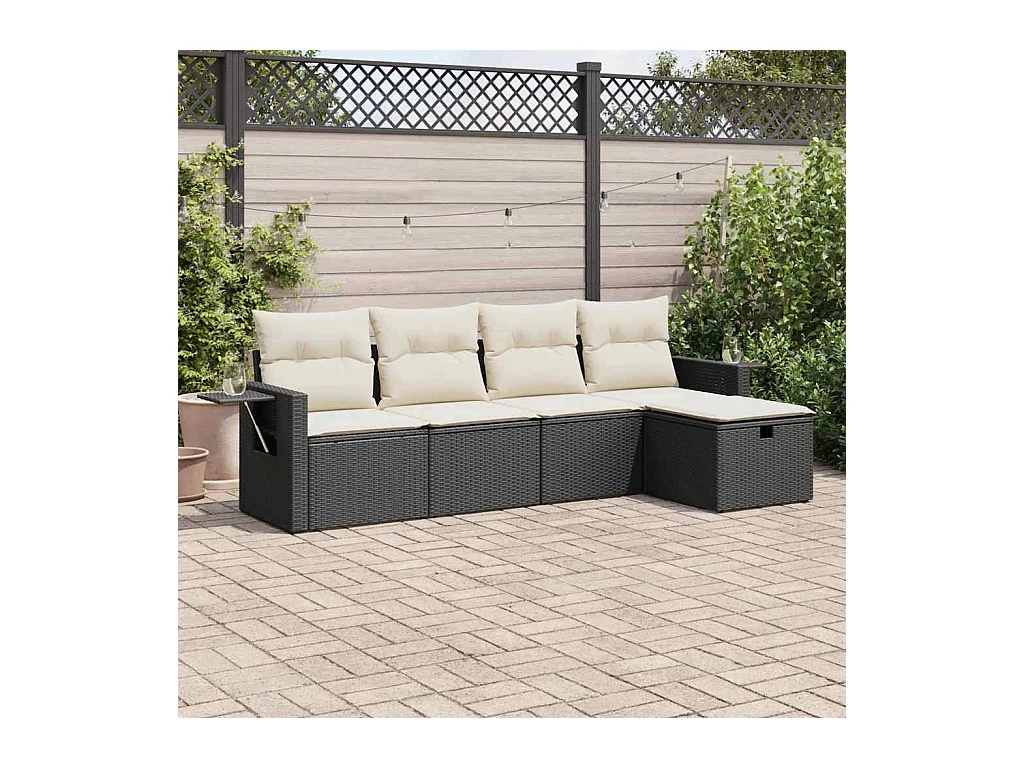 Salon de jardin 5 pcs avec coussins noir résine tressée