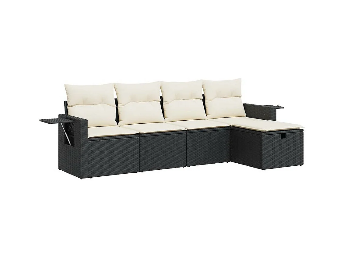 Salon de jardin 5 pcs avec coussins noir résine tressée