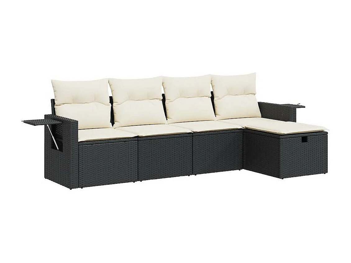 Conjunto de móveis de jardim de 5 peças com almofadas pretas em resina trançada