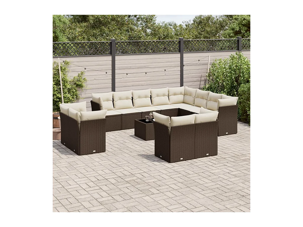 Salon de jardin avec coussins 13 pcs marron résine tressée