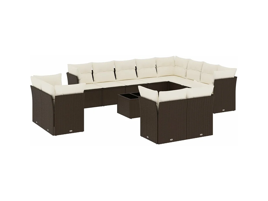 Salon de jardin avec coussins 13 pcs marron résine tressée