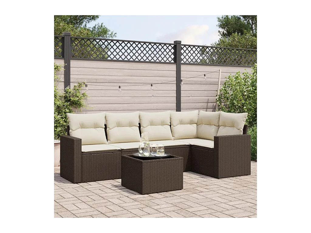 Salon de jardin avec coussins 6 pcs marron résine tressée