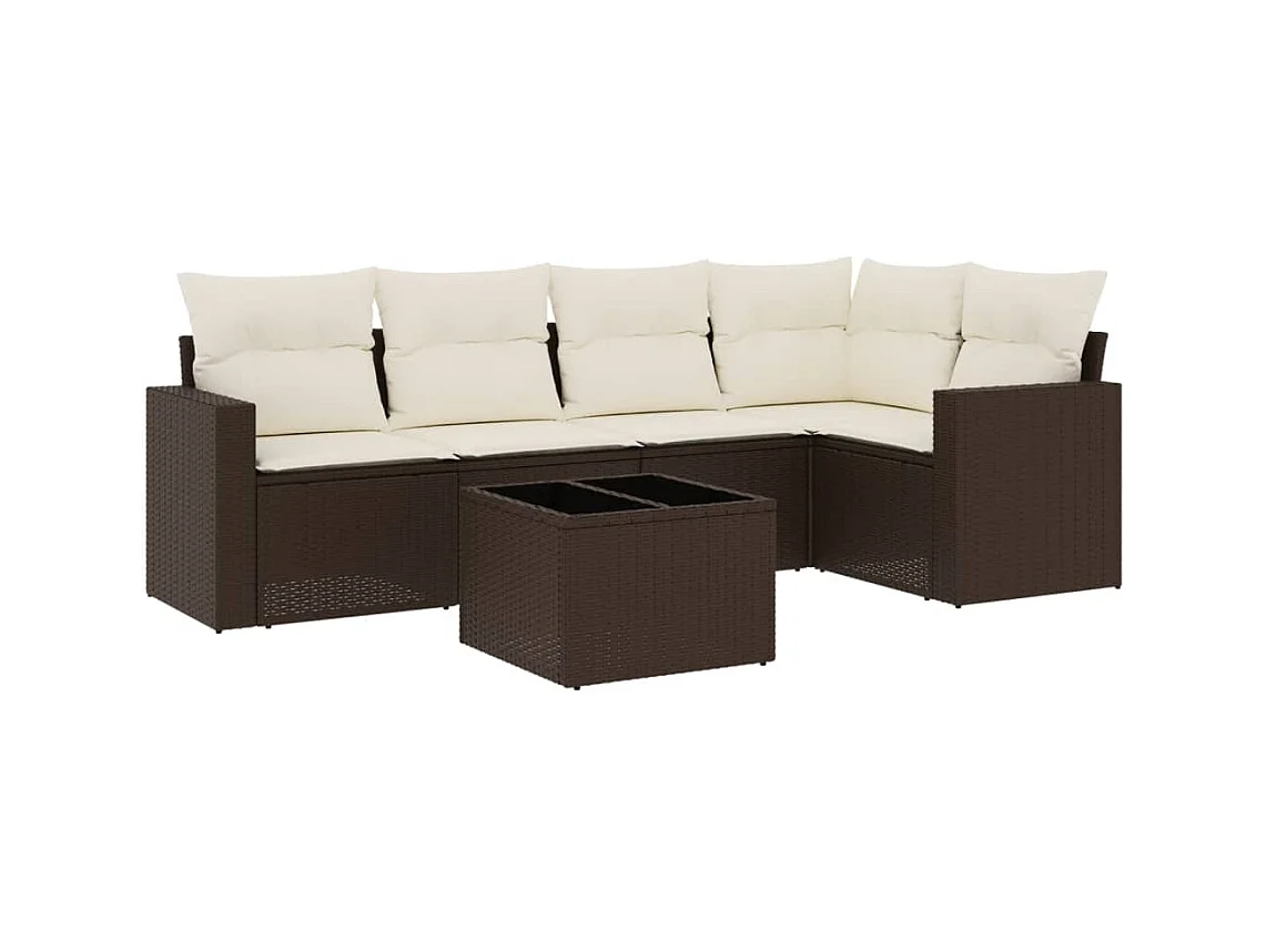 Salon de jardin avec coussins 6 pcs marron résine tressée