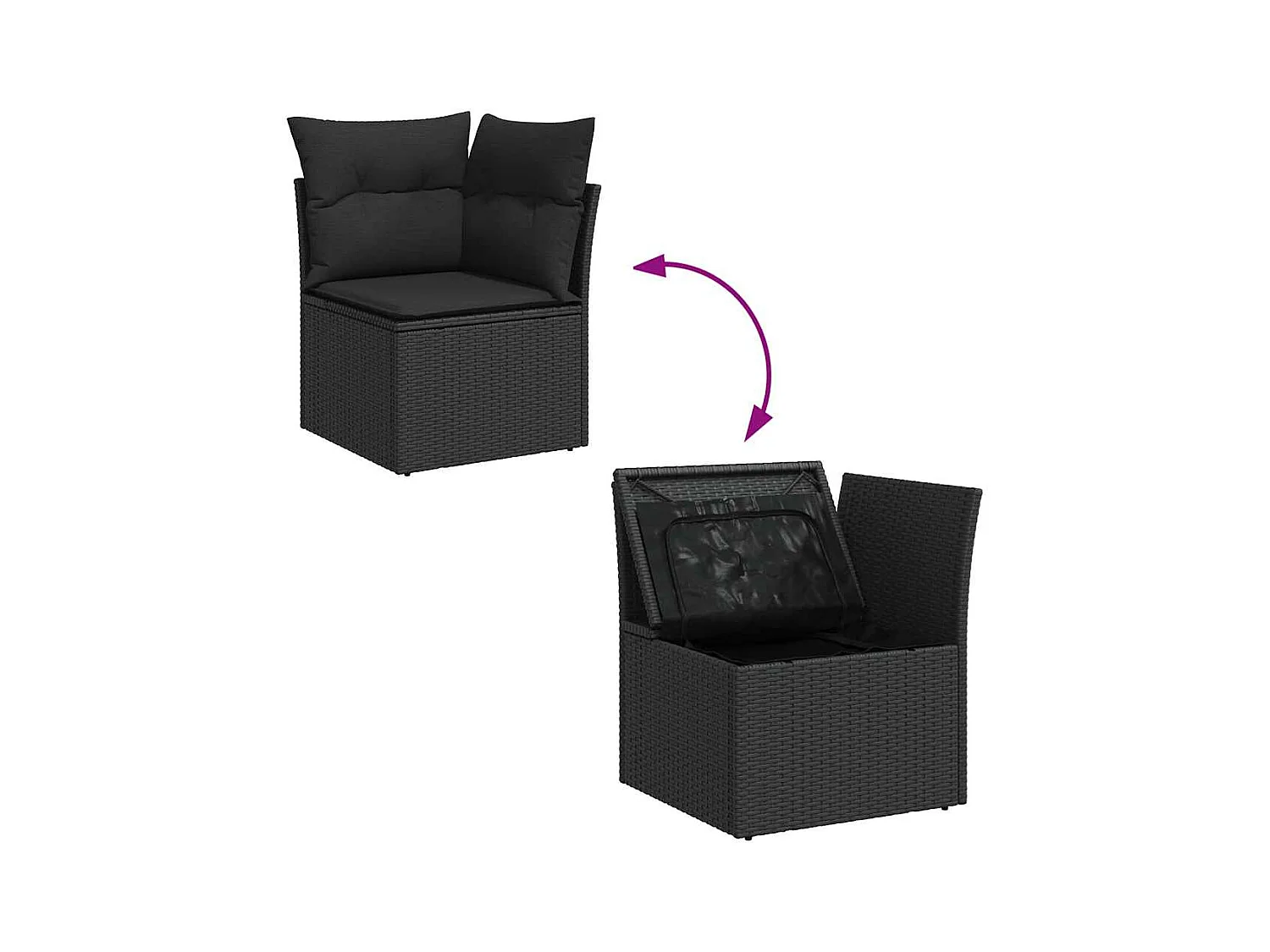 Salon de jardin 7 pcs avec coussins noir résine tressée