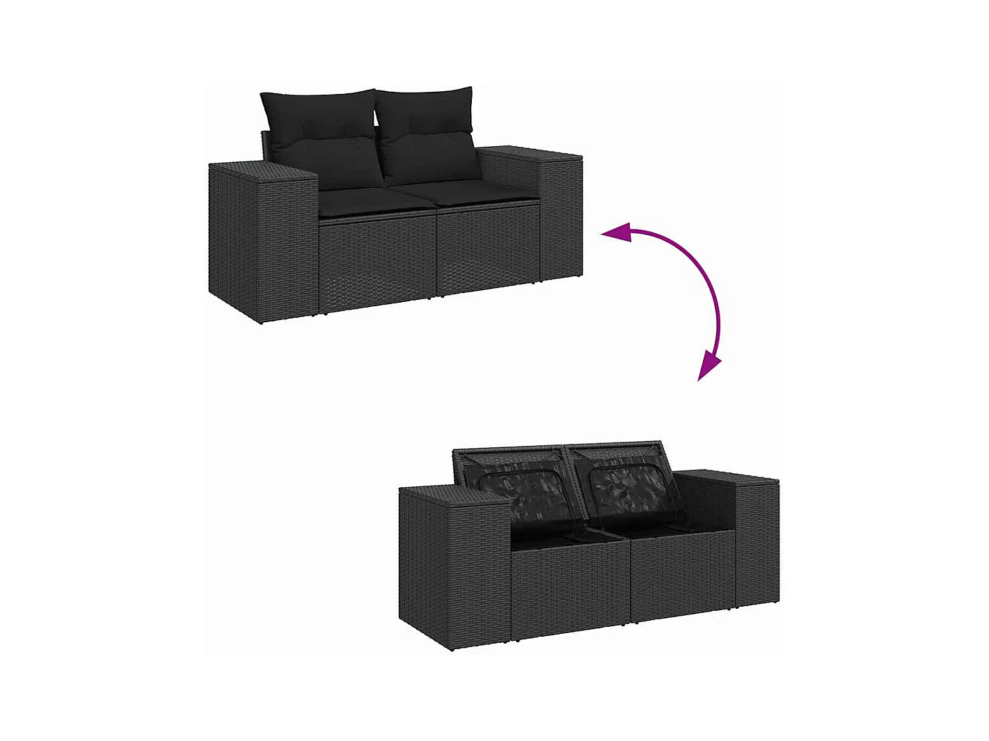 Salon de jardin 7 pcs avec coussins noir résine tressée