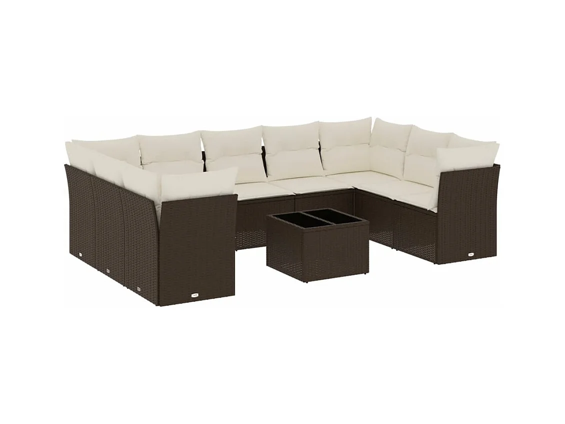 Salon de jardin 10 pcs avec coussins marron résine tressée