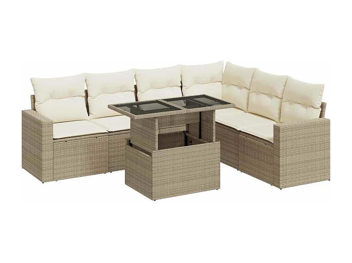 Salon de jardin avec coussins 7 pcs beige résine tressée