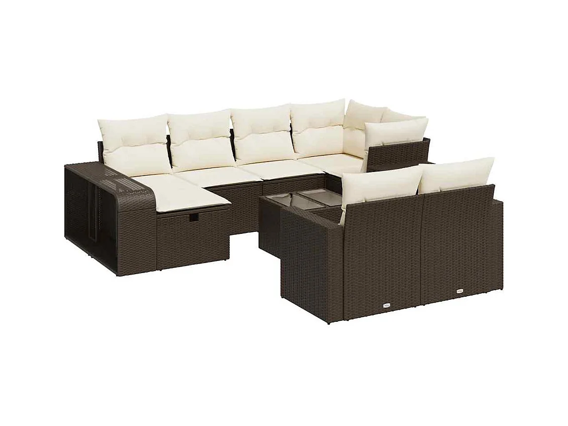 Salon de jardin et coussins 11 pcs marron résine tressée