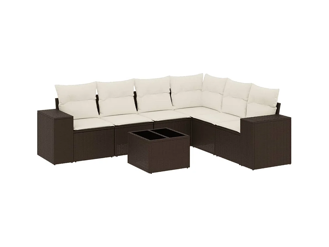 Salon de jardin avec coussins 7 pcs marron résine tressée