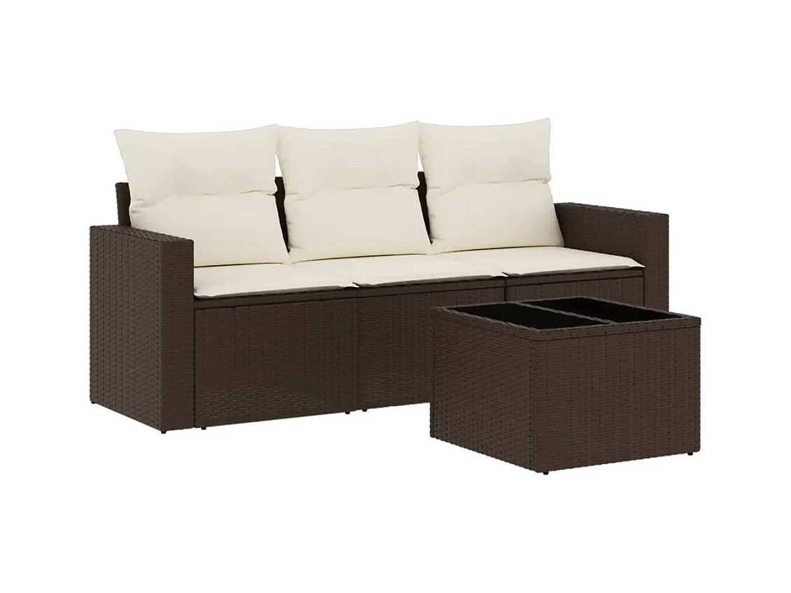 Conjunto de móveis de jardim de 4 peças com almofadas marrons em resina trançada