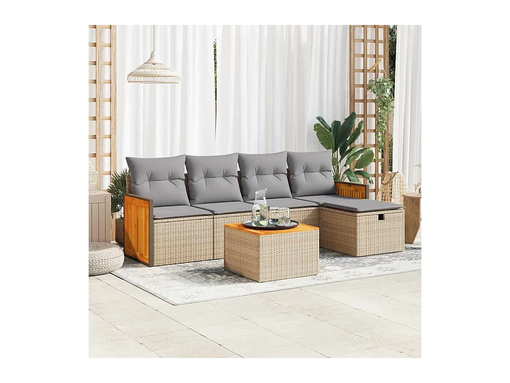 Salon de jardin avec coussins 6 pcs beige résine tressée