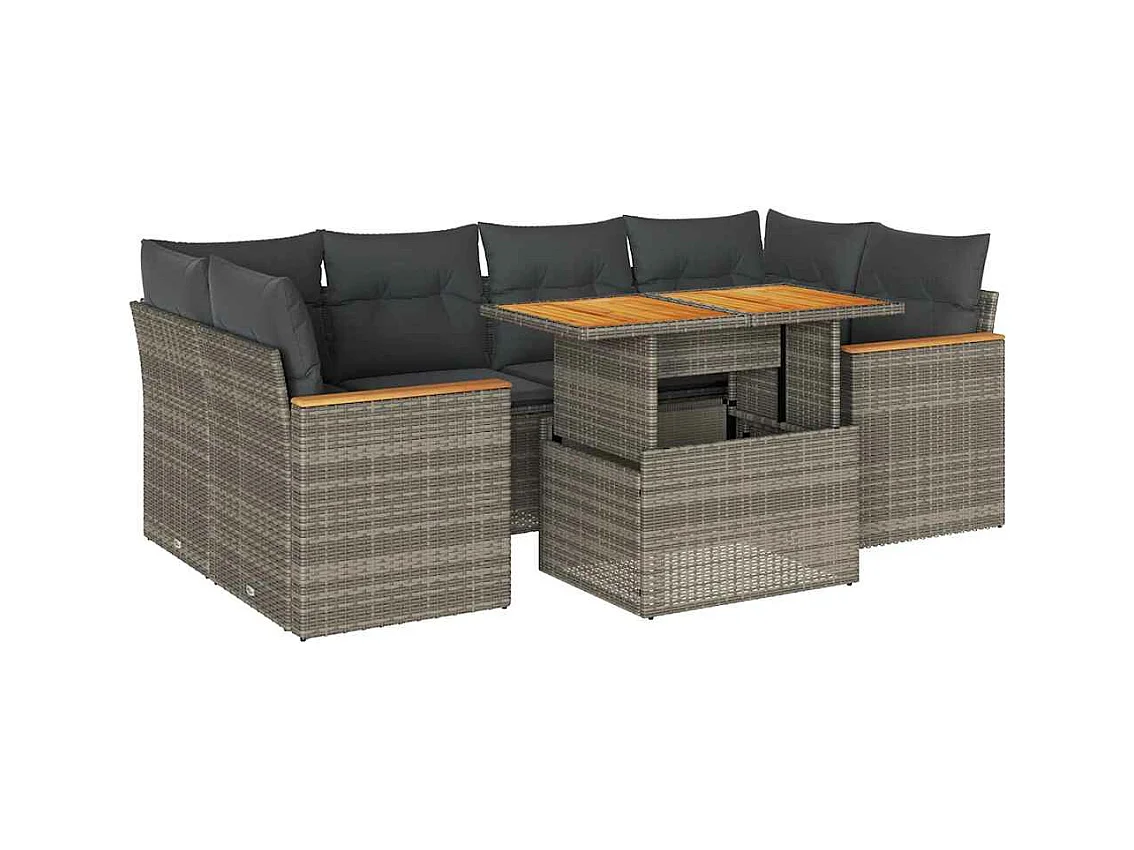 Salon de jardin avec coussins 6 pcs gris résine tressée acacia