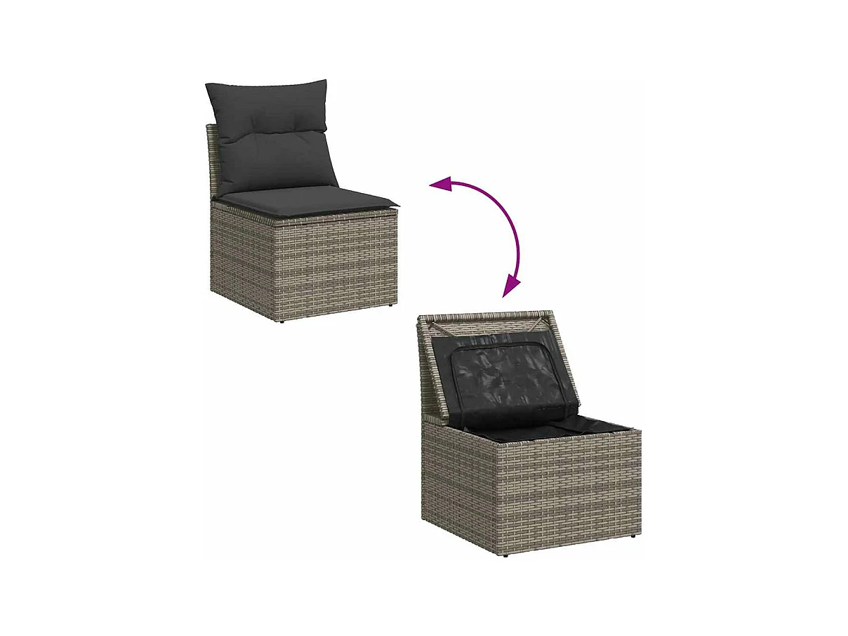 Salon de jardin avec coussins 6 pcs gris résine tressée acacia