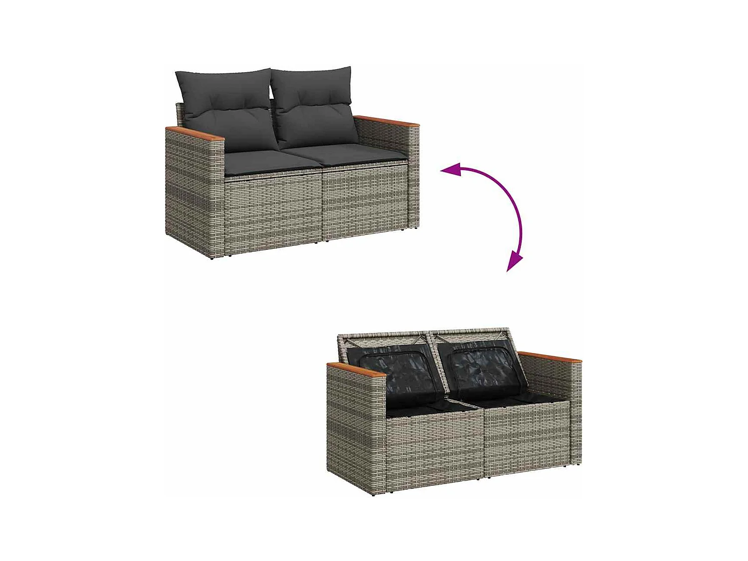 Salon de jardin avec coussins 6 pcs gris résine tressée acacia