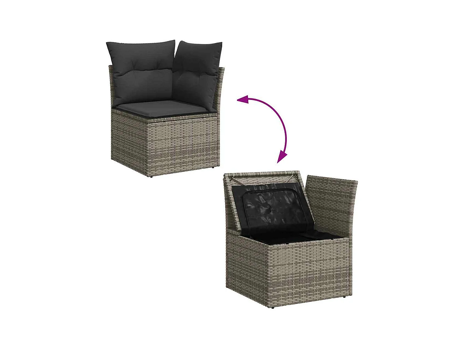 Salon de jardin avec coussins 6 pcs gris résine tressée acacia