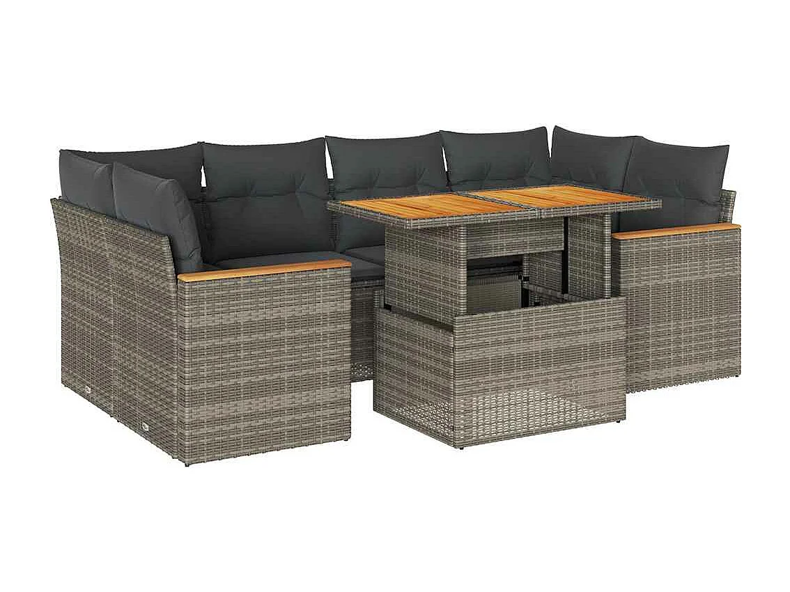 Set mobili da giardino con cuscini 6 pz grigio resina vimini acacia
