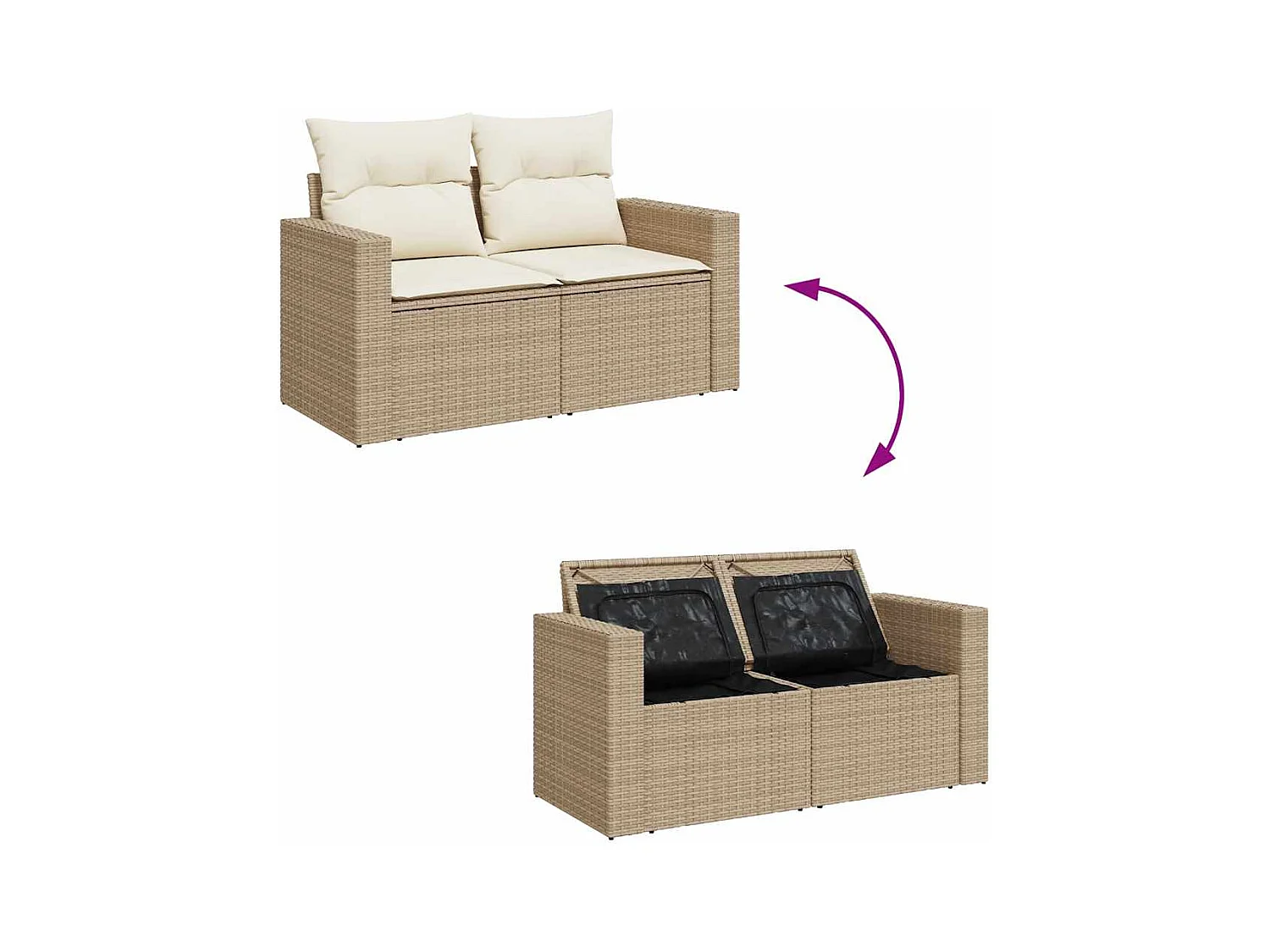 Salon de jardin avec coussins 8 pcs beige résine tressée