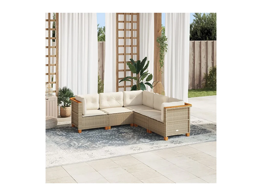 Salon de jardin avec coussins 5 pcs beige résine tressée