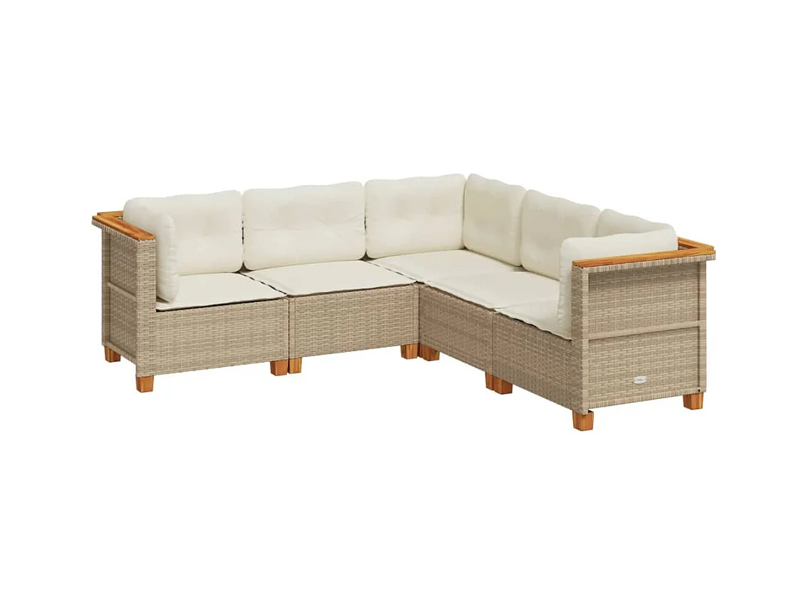 Salon de jardin avec coussins 5 pcs beige résine tressée