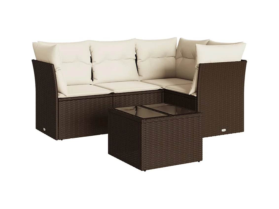 Salon de jardin avec coussins 5 pcs marron résine tressée