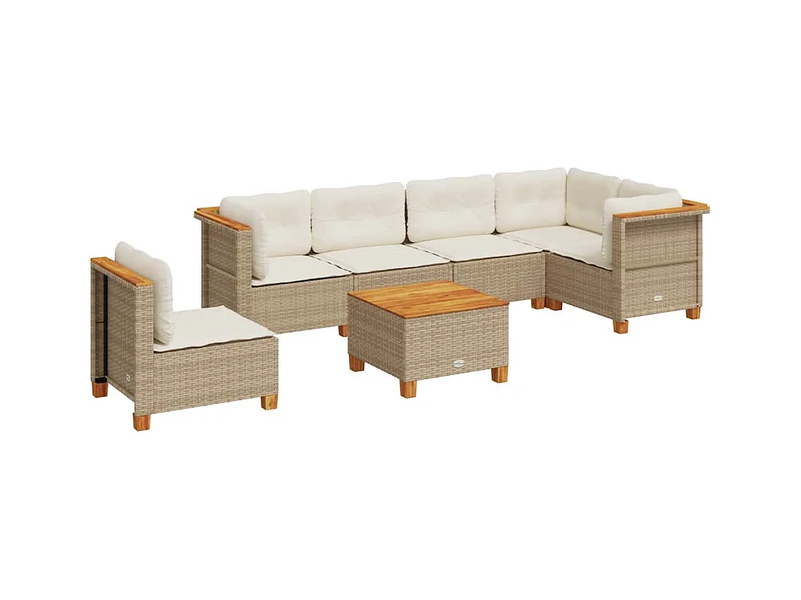 Salon de jardin avec coussins 7 pcs beige résine tressée