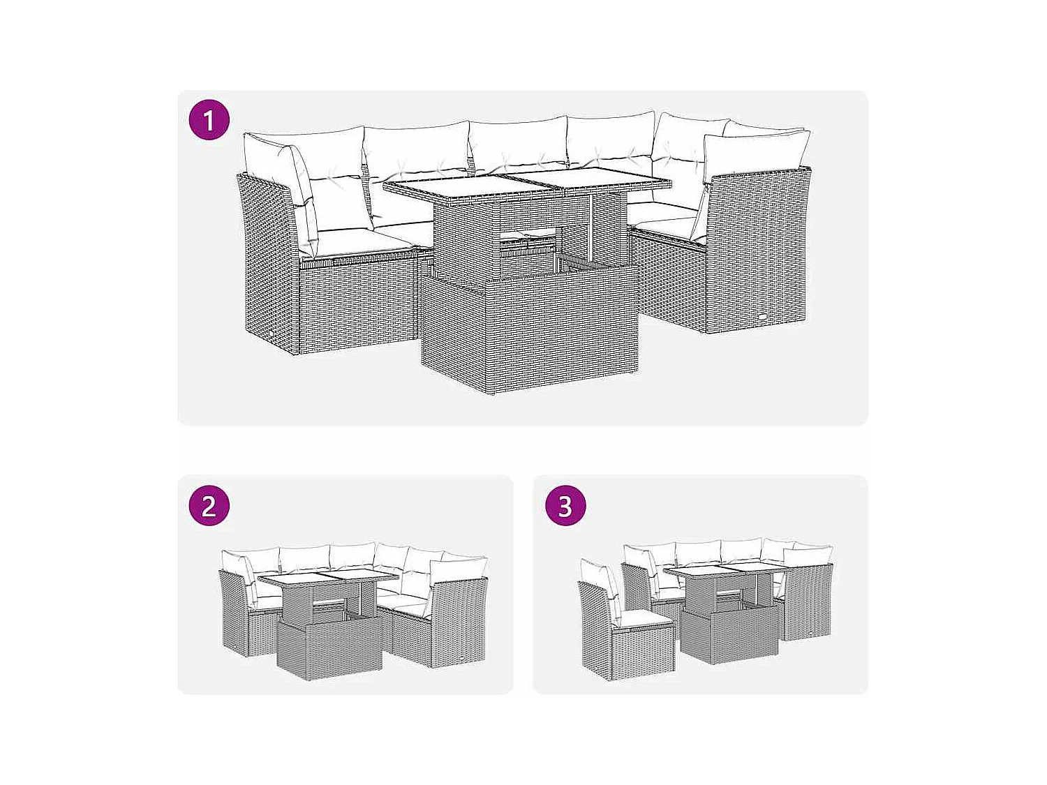 Set di mobili da giardino con cuscini 6 pezzi in resina intrecciata marrone