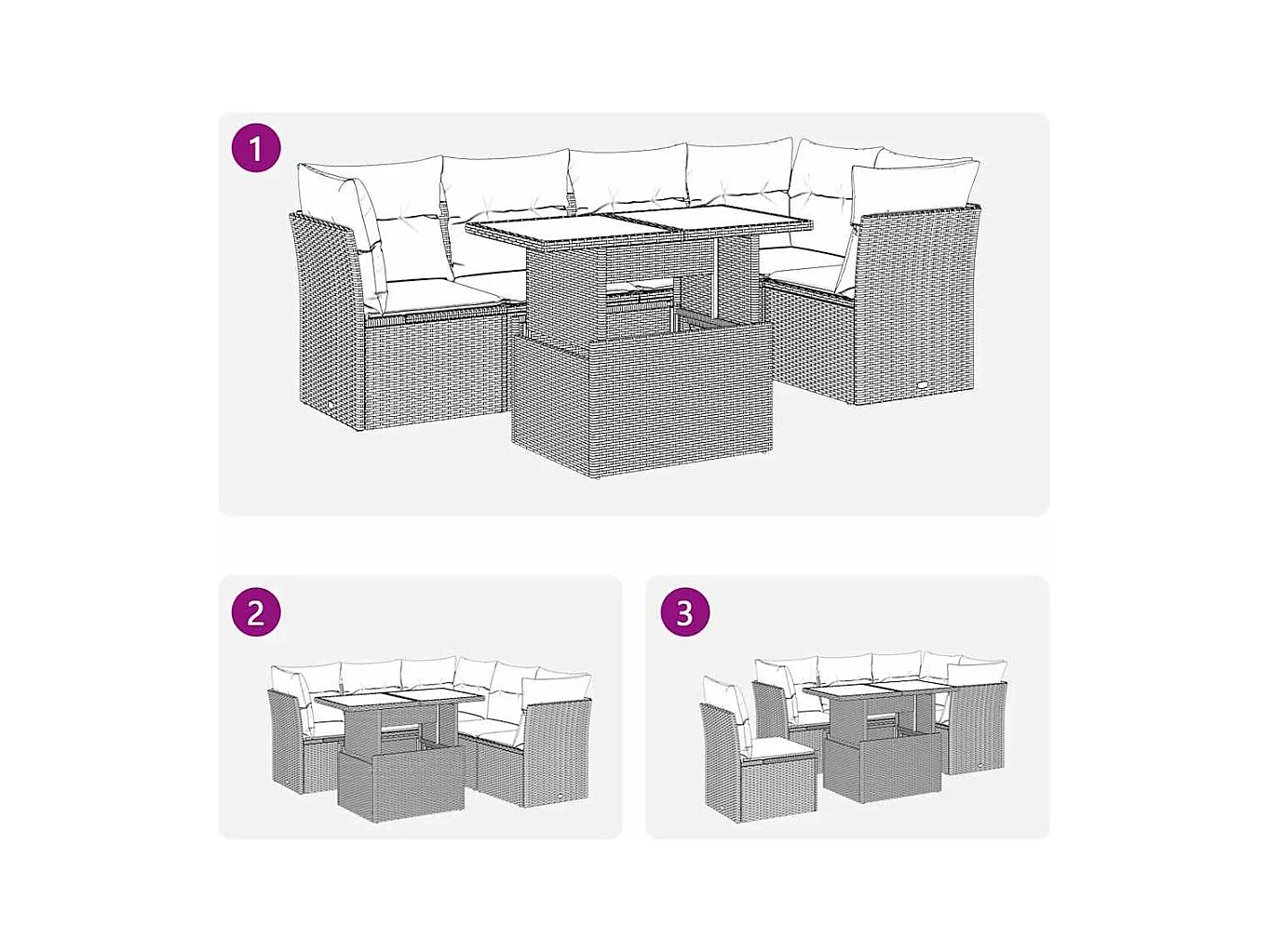 Set di mobili da giardino con cuscini 6 pezzi in resina intrecciata marrone