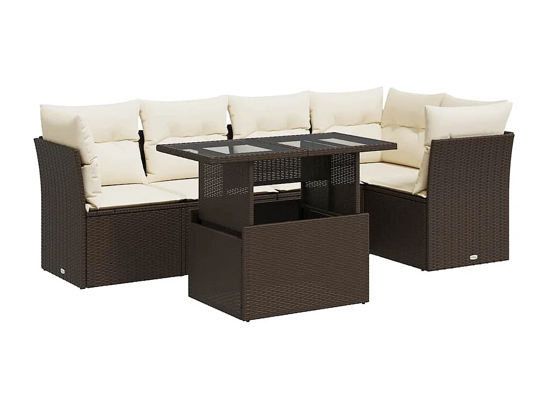 Salon de jardin avec coussins 6 pcs marron résine tressée