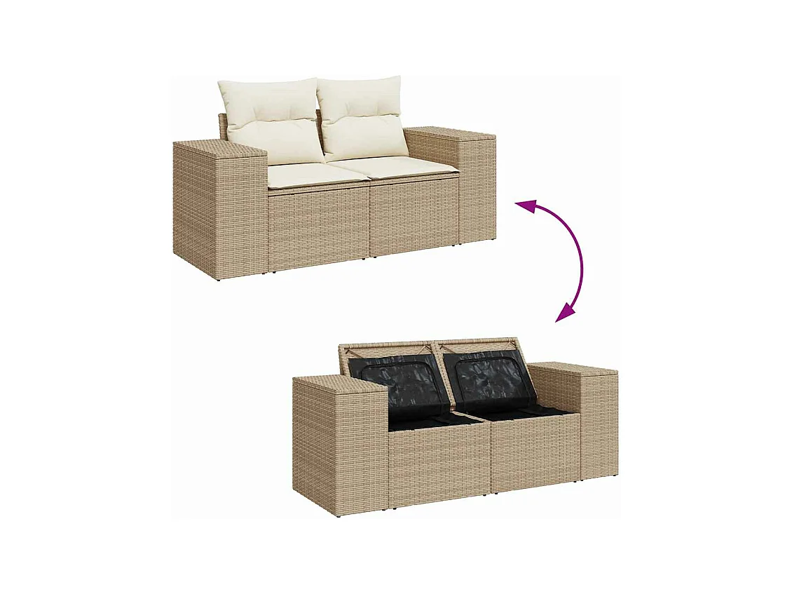 Gartenmöbel-Set mit Kissen 7-tlg. beige gewebtes Harz