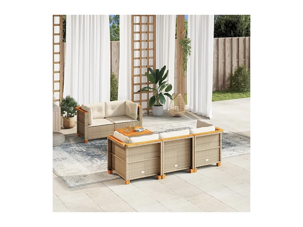 Salon de jardin avec coussins 6 pcs beige résine tressée