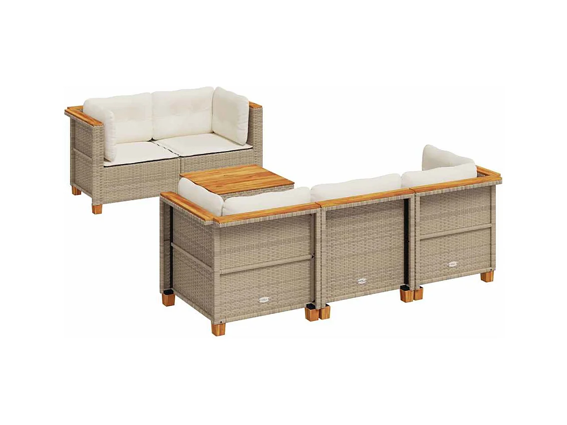 Salon de jardin avec coussins 6 pcs beige résine tressée