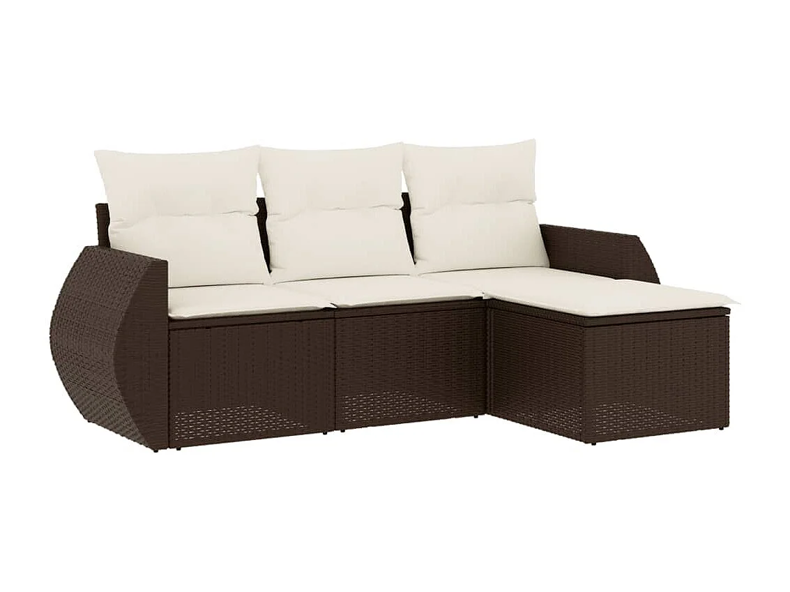 Set di mobili da giardino 4 pezzi con cuscini marroni in resina intrecciata