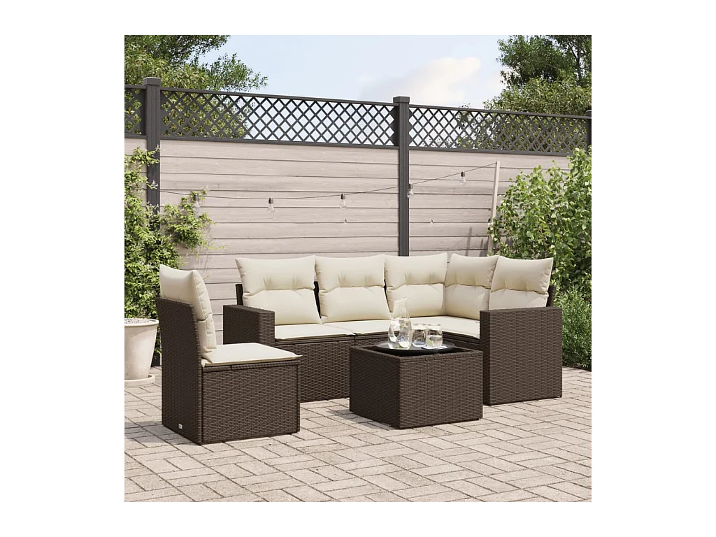 Salon de jardin avec coussins 6 pcs marron résine tressée