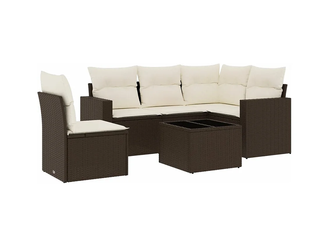 Salon de jardin avec coussins 6 pcs marron résine tressée