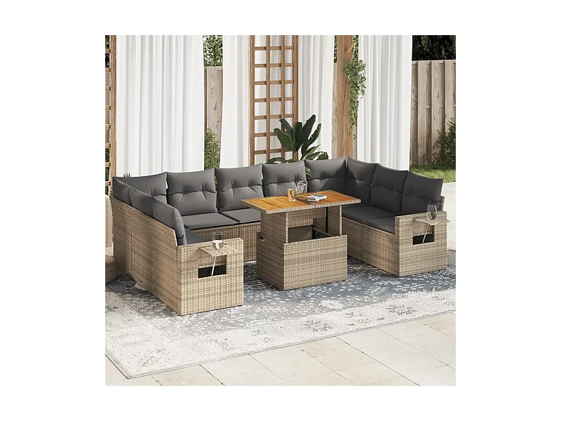 Set mobili da giardino con cuscini 10 pz beige resina intrecciata
