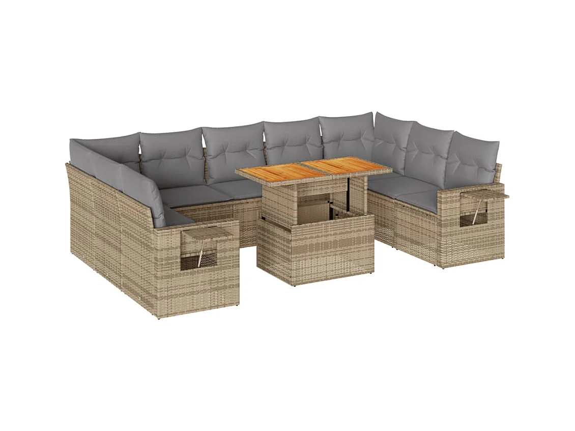 Set mobili da giardino con cuscini 10 pz beige resina intrecciata