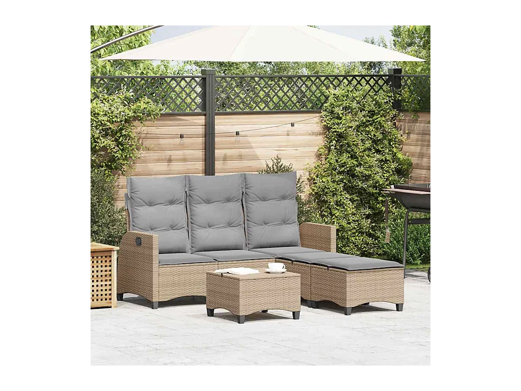 Salon de jardin avec coussins forme de L 3 pcs beige polyrotin