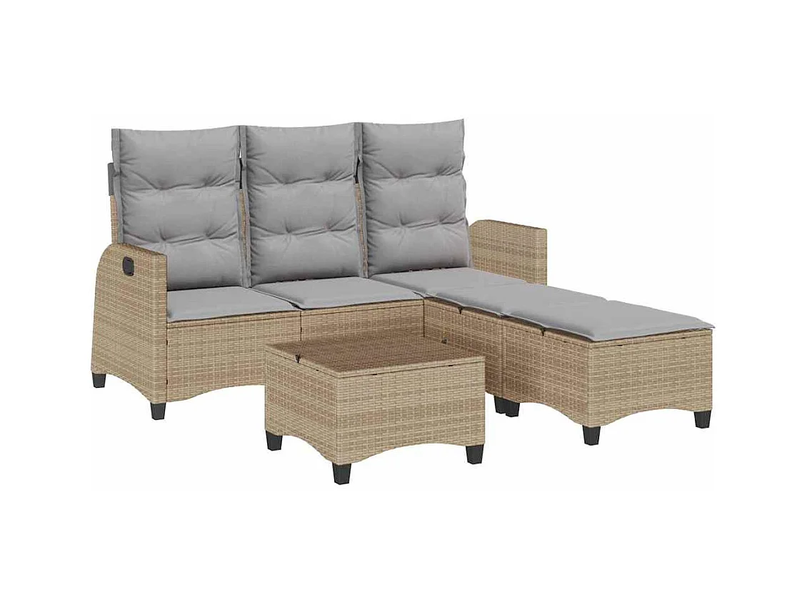 Salon de jardin avec coussins forme de L 3 pcs beige polyrotin