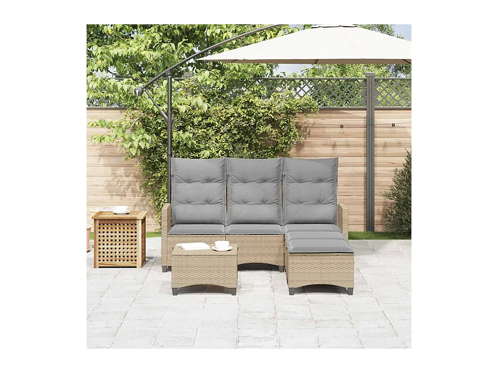Salon de jardin avec coussins forme de L 3 pcs beige polyrotin