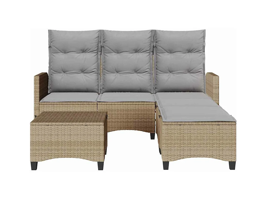 Salon de jardin avec coussins forme de L 3 pcs beige polyrotin