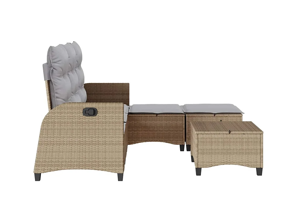 Salon de jardin avec coussins forme de L 3 pcs beige polyrotin