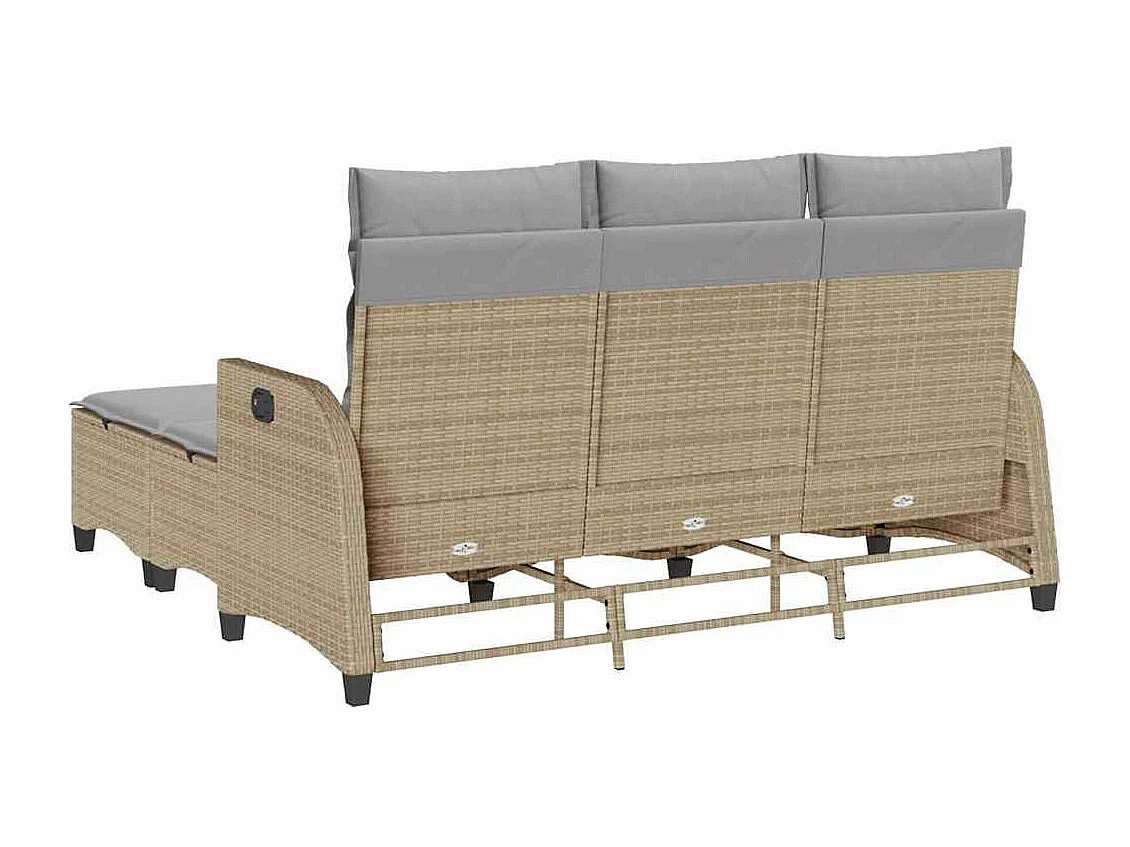 Salon de jardin avec coussins forme de L 3 pcs beige polyrotin